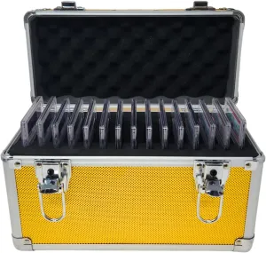 Precision Metal Slab Case – Holds 15 Graded Sports and Trading Cards – Durable Aluminum Storage Box for PSA, BGS, CGC Slabs – X-15 Gold