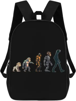 Prehistoric Ape Robot to Man Evolution 17 Inch Backpack Print Laptop Backpack Shoulder Bag Casual Daypack for Men Women