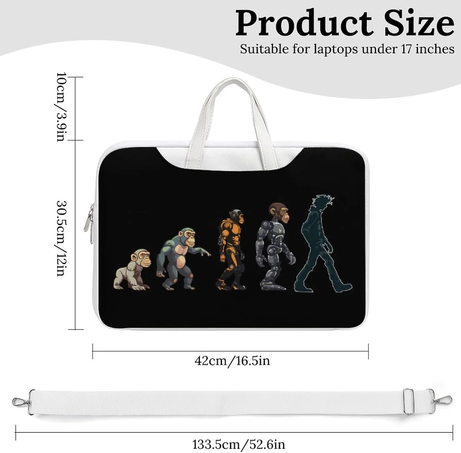 Prehistoric Ape Robot to Man Evolution Laptop Bag PU Leather Computer Tote Bag Carrying Case Messenger Bag with Handle