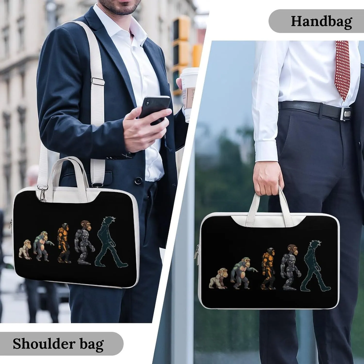 Prehistoric Ape Robot to Man Evolution Laptop Bag PU Leather Computer Tote Bag Carrying Case Messenger Bag with Handle