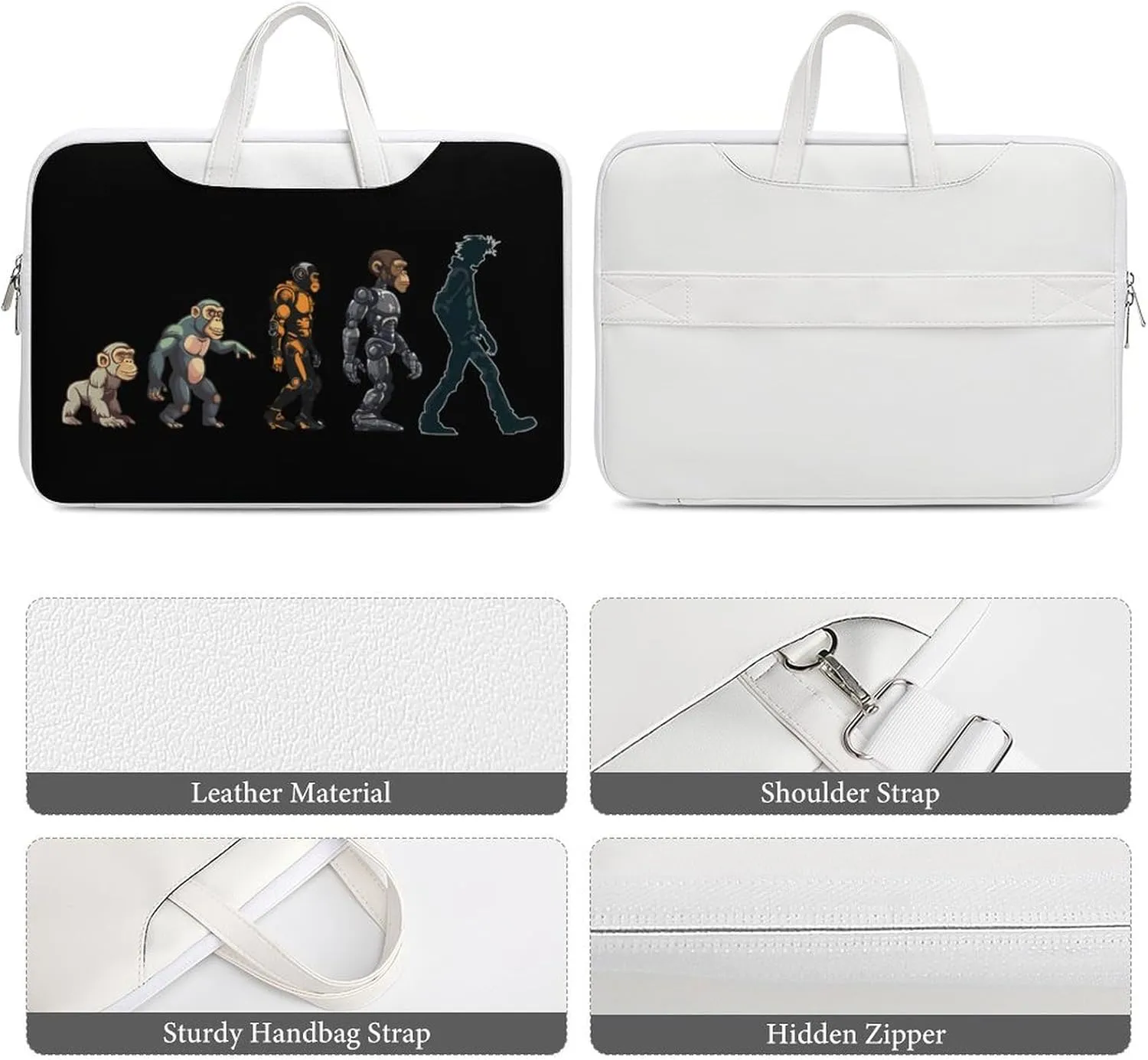 Prehistoric Ape Robot to Man Evolution Laptop Bag PU Leather Computer Tote Bag Carrying Case Messenger Bag with Handle