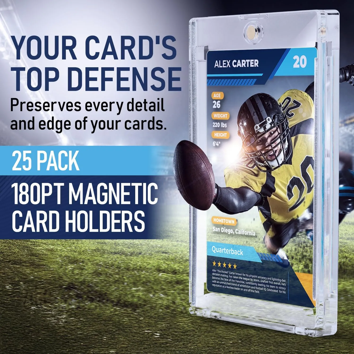 Premium Magnetic Card Holder (25 Pack) | 180PT Magnetic Card Holders for Trading Cards. Pro UV Card Protectors with Ultra Clear Design, One Touch Magnet Case for Trading and MTG Cards.