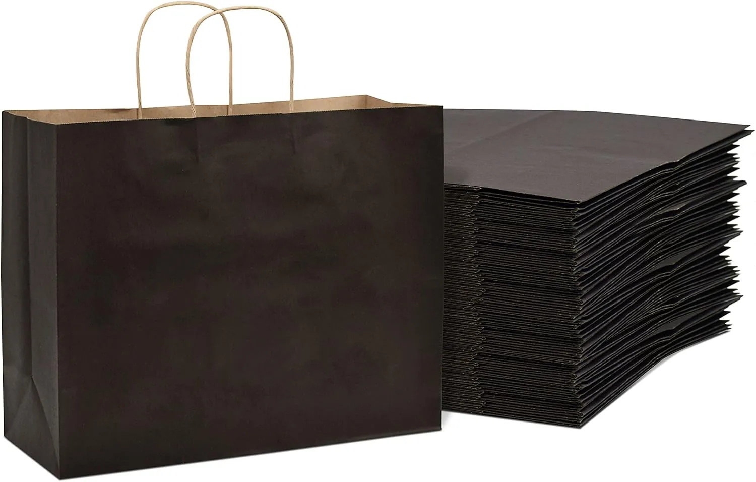 Prime Line Packaging Black Paper Shopping Bags with Handles, Large Gift Wrap for Small Business, Boutiques, Retail, Christmas, Bulk, 16x6x12 100 Pack
