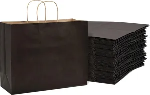 Prime Line Packaging Black Paper Shopping Bags with Handles, Large Gift Wrap for Small Business, Boutiques, Retail, Christmas, Bulk, 16x6x12 100 Pack