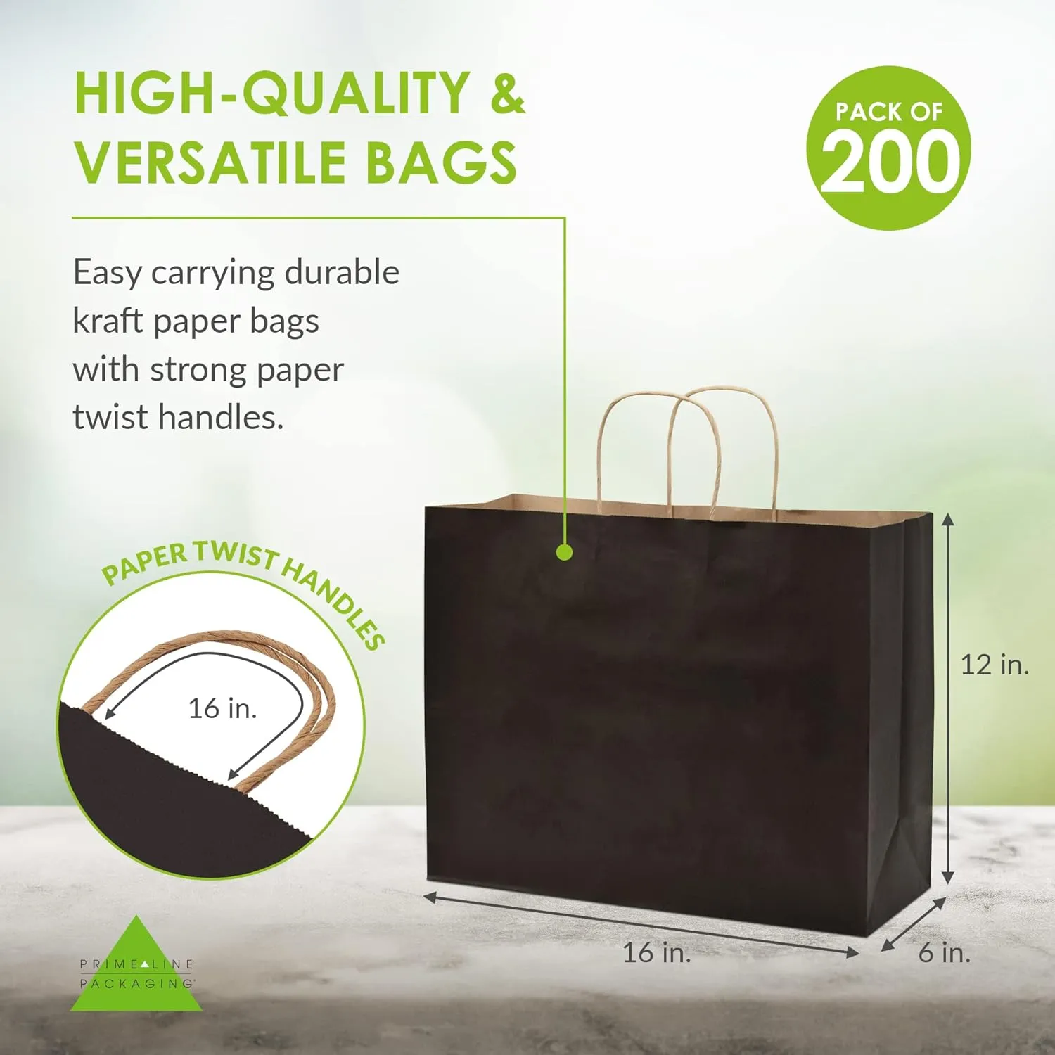 Prime Line Packaging Black Paper Shopping Bags with Handles, Large Gift Wrap for Small Business, Boutiques, Retail, Christmas, Bulk, 16x6x12 100 Pack
