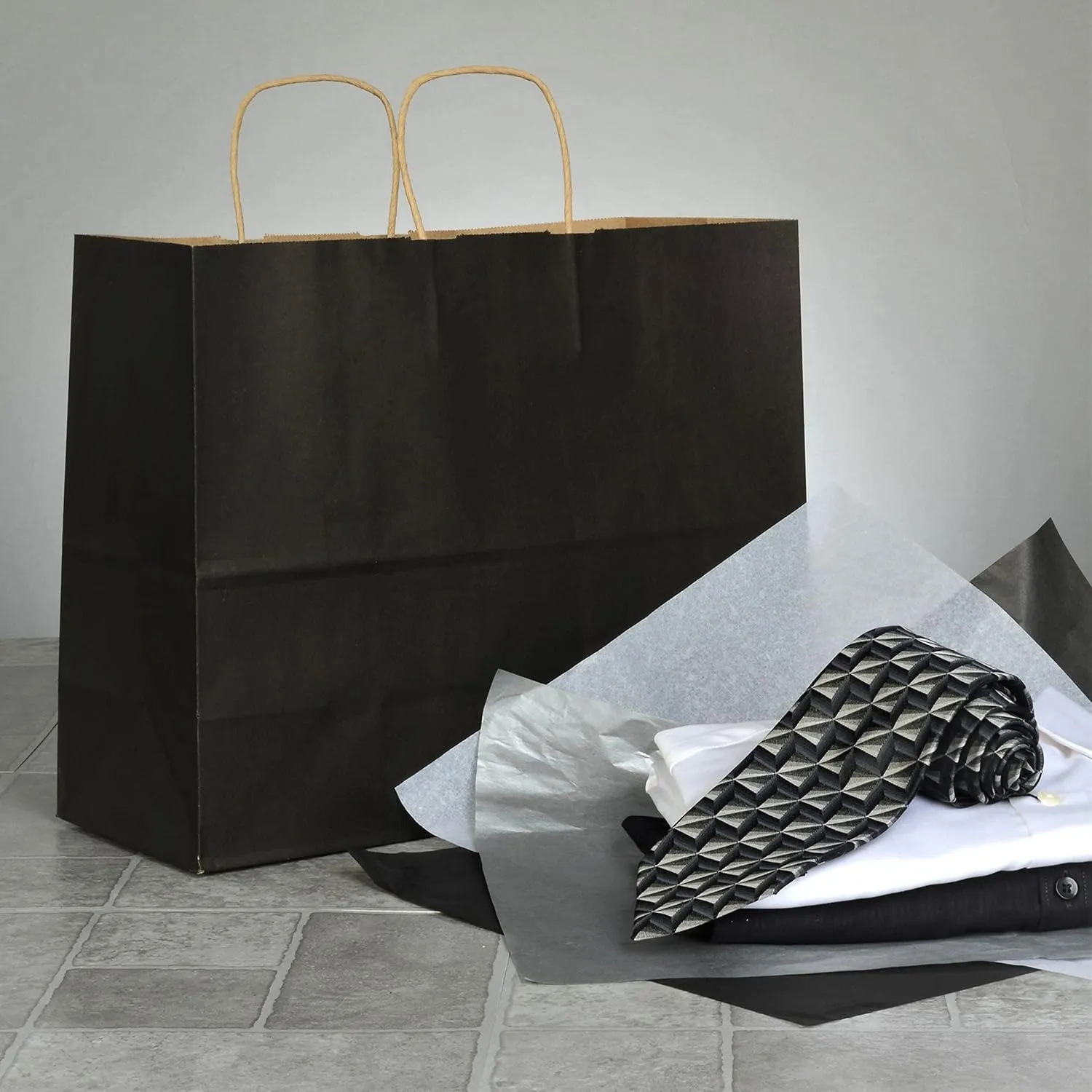 Prime Line Packaging Black Paper Shopping Bags with Handles, Large Gift Wrap for Small Business, Boutiques, Retail, Christmas, Bulk, 16x6x12 100 Pack