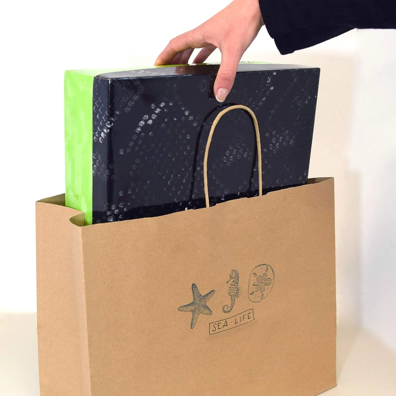 Prime Line Packaging Large Brown Paper Bags with Handles for Small Business, Retail, Boutique Shopping, Grocery, To Go Kraft, Bulk - 16x6x12, 100 Pack