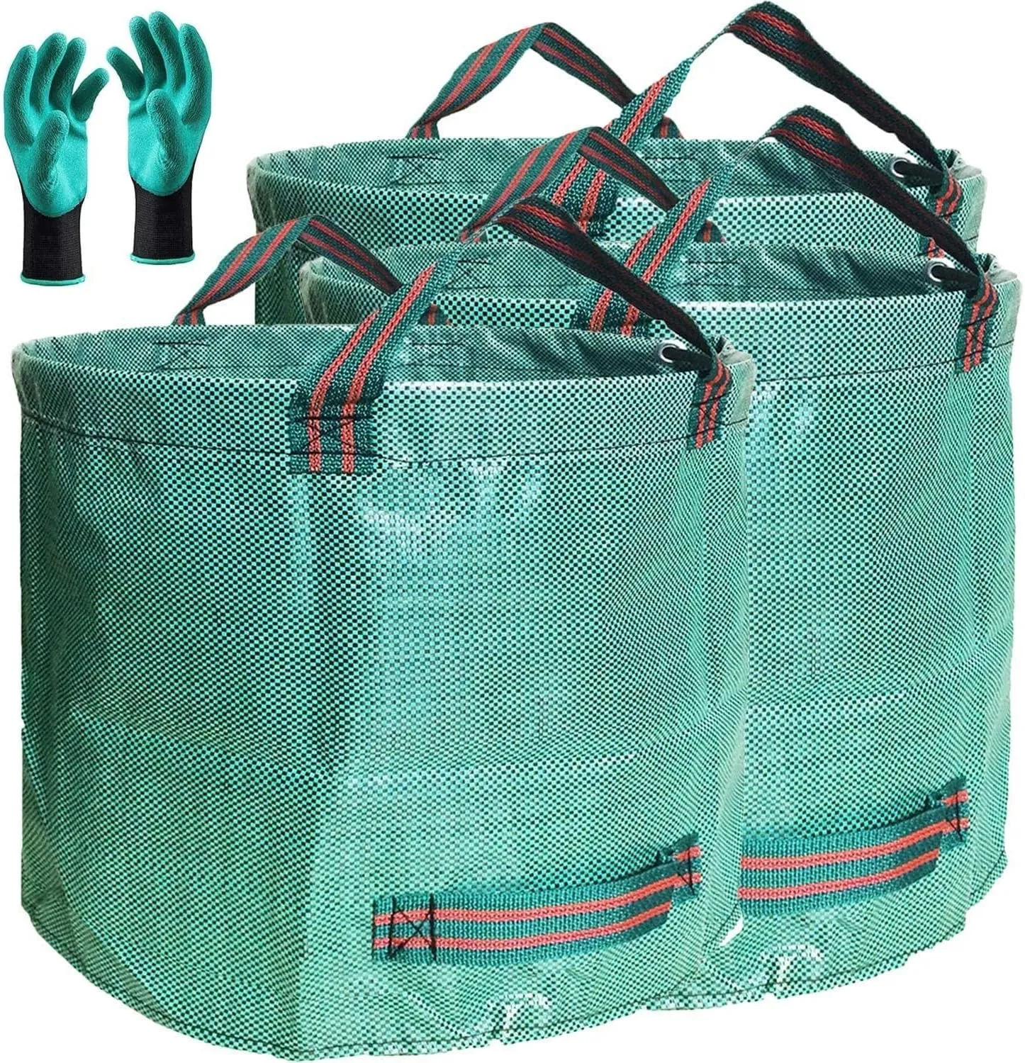 Professional 3-Pack 106 Gallons Lawn Garden Bags (D31, H31 inches) Reusable Yard Leaf Waste Bags with Coated Gardening Gloves - Storage Bag,Patio Bag,Laundry Container,Trash Can with 4 Handles