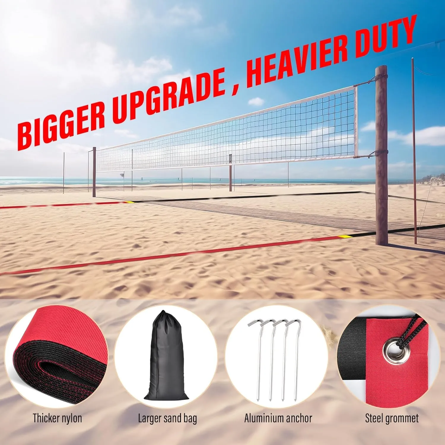 Professional Beach Volleyball Lines for Sand-2 Inch, Highly Visible, All-Weather, with Stainless Anchors & Sand Bags - Official Court 30' X 60'|Short Court 26.3' X 52.6'