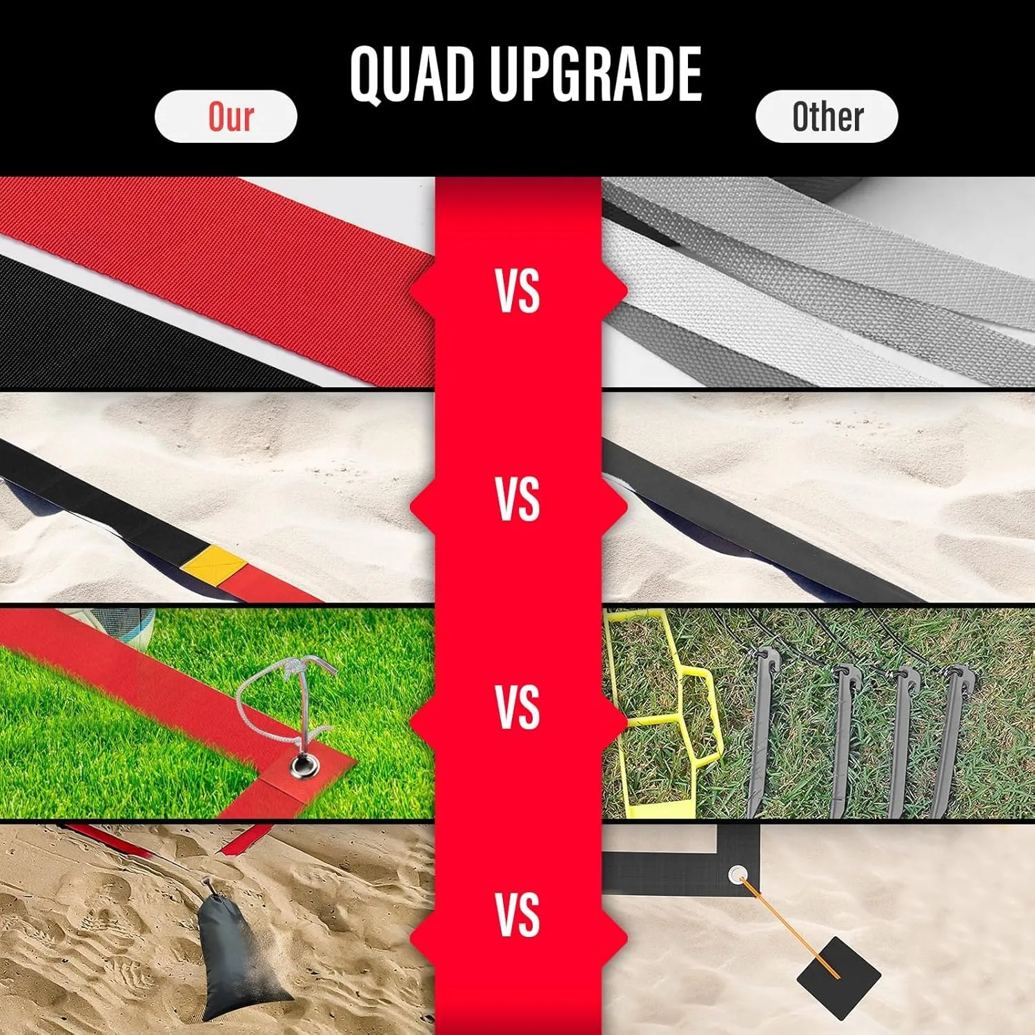 Professional Beach Volleyball Lines for Sand-2 Inch, Highly Visible, All-Weather, with Stainless Anchors & Sand Bags - Official Court 30' X 60'|Short Court 26.3' X 52.6'