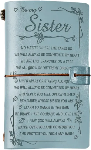 PRSTENLY Sisters Gifts from Sister Leather Journal, To My Sister Gifts 140 Page Refillable Notebooks, Graduation Mothers Day Valentines Day Christmas Gifts for Sister from Sister Brother(Blue)