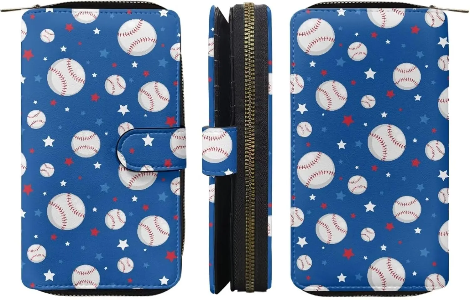 PU Leather Women Wallet RFID Blocking Credit Card Holder Baseball Designs Wallet Travel Large Trifold Wallet