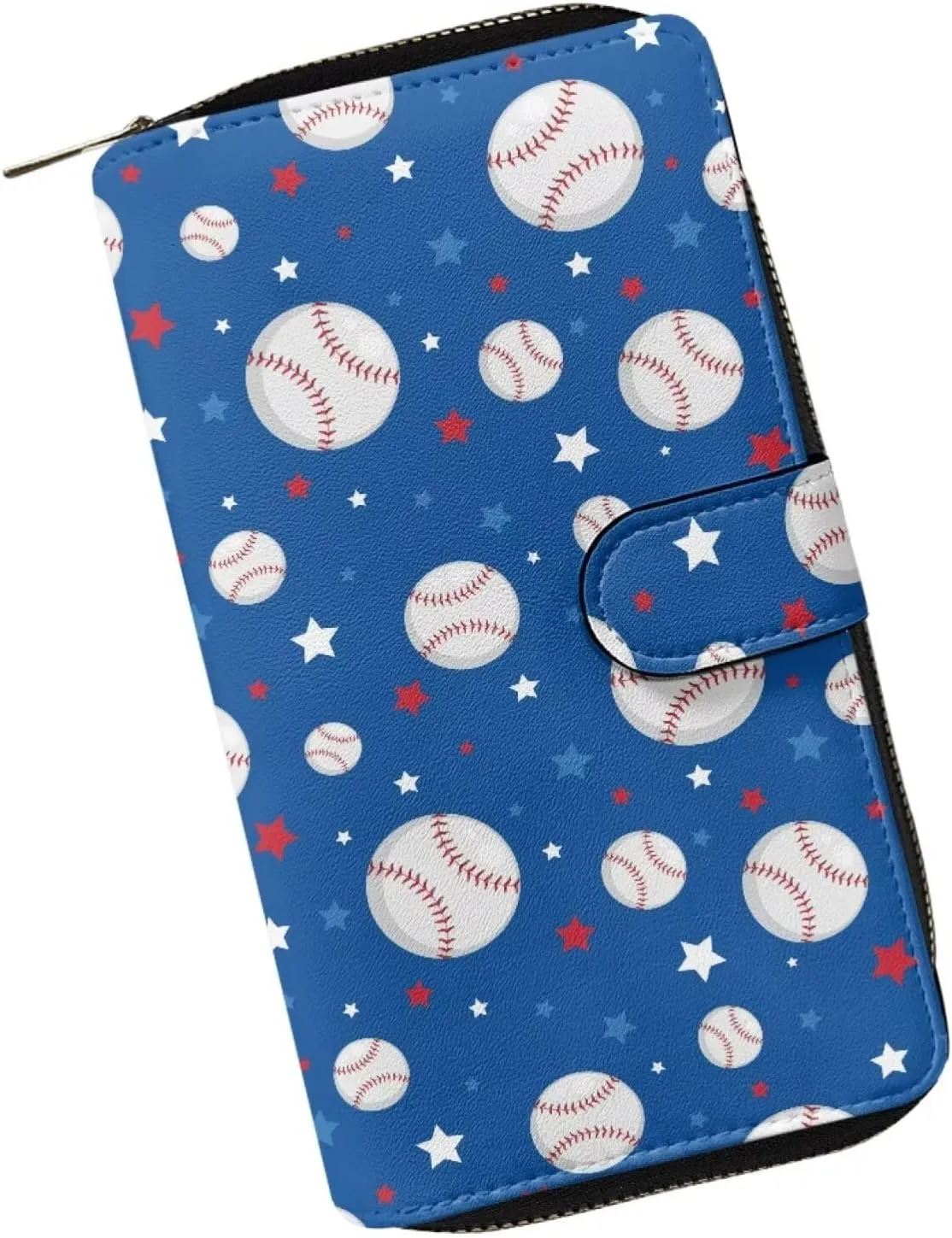 PU Leather Women Wallet RFID Blocking Credit Card Holder Baseball Designs Wallet Travel Large Trifold Wallet