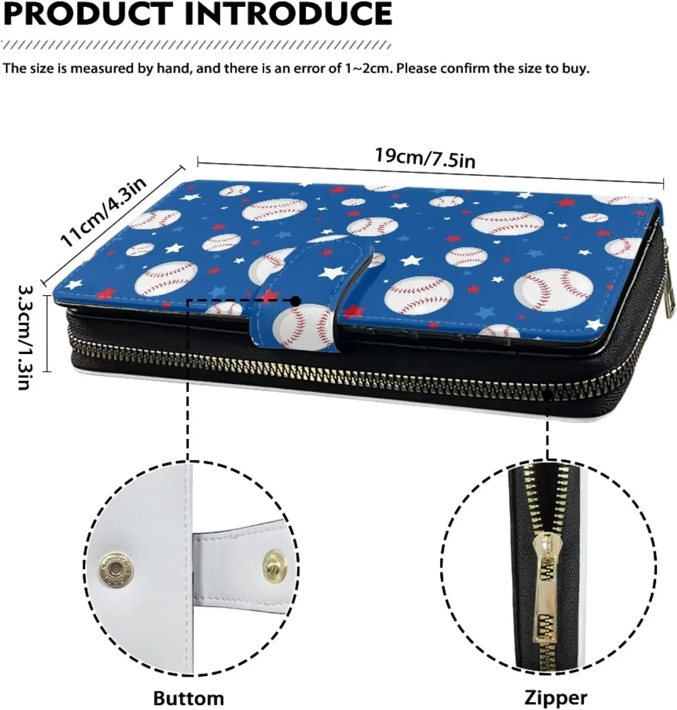PU Leather Women Wallet RFID Blocking Credit Card Holder Baseball Designs Wallet Travel Large Trifold Wallet