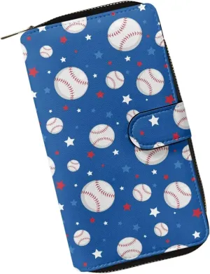 PU Leather Women Wallet RFID Blocking Credit Card Holder Baseball Designs Wallet Travel Large Trifold Wallet