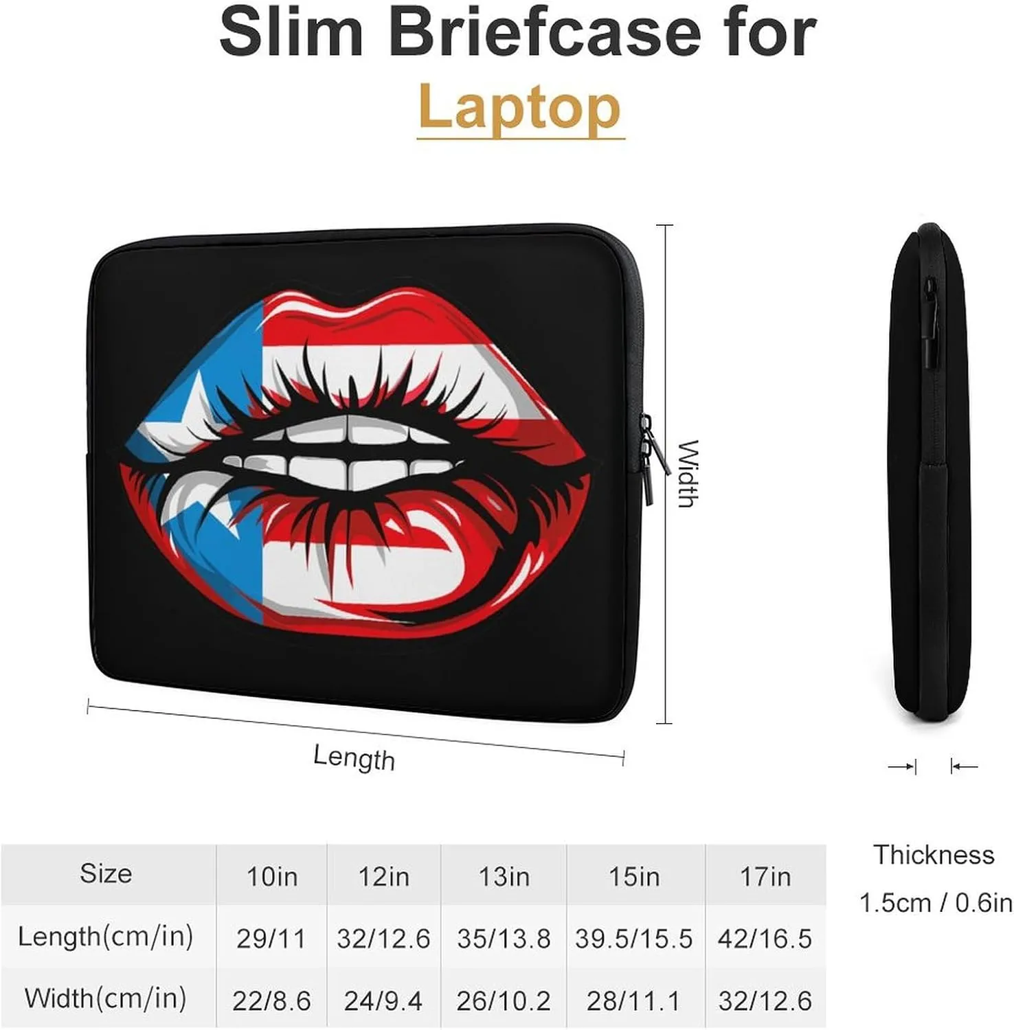Puerto Rico Flag Lips Laptop Sleeve Laptop Bag Computer Sleeve Tablet Briefcase Carrying Bag Protective Case Bag