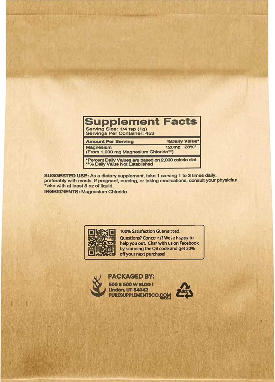 Pure Magnesium Chloride (1 lb.), Eco-Friendly Packaging, Crystal Powder, Highest Quality, Oral Supplement, Food and Top Pharmaceutical Grade