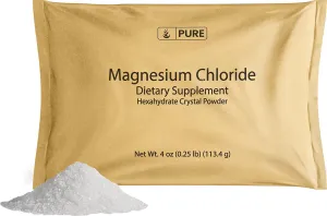 Pure Magnesium Chloride (4 oz.), Eco-Friendly Packaging, Crystal Powder, Highest Quality, Oral Supplement, Food and USP Pharmaceutical Grade (Also in 1 lb, and 2 lbs)