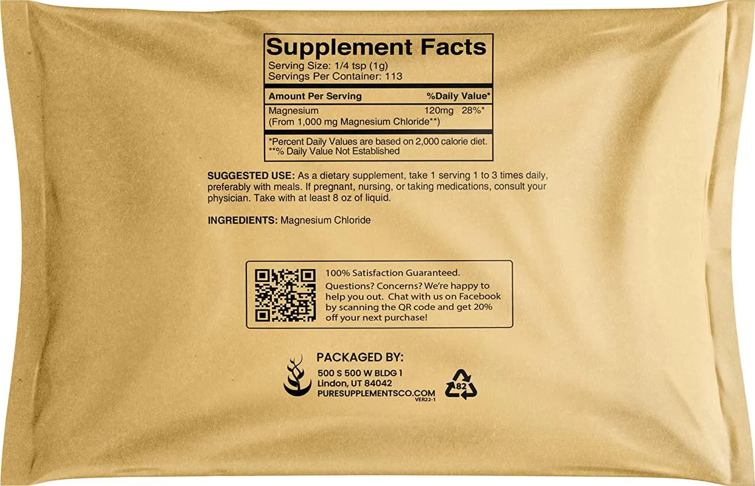 Pure Magnesium Chloride (4 oz.), Eco-Friendly Packaging, Crystal Powder, Highest Quality, Oral Supplement, Food and USP Pharmaceutical Grade (Also in 1 lb, and 2 lbs)
