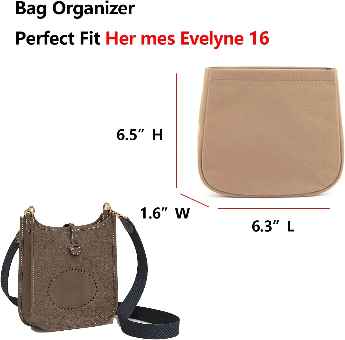 Purse Insert Organizer for Hermes Evelyne TPM, Mini Organizer Handbag Liner (Brown, Evelyne 16 TPM)
