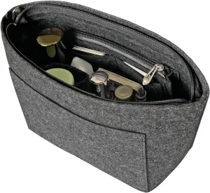 Purse Organizers Insert for Longchamp Le Pliage Purse Felt Bag Organizer with Zipper, Handbag Organizer Insert Liner Tote Inside Bag Shaper, Grey L