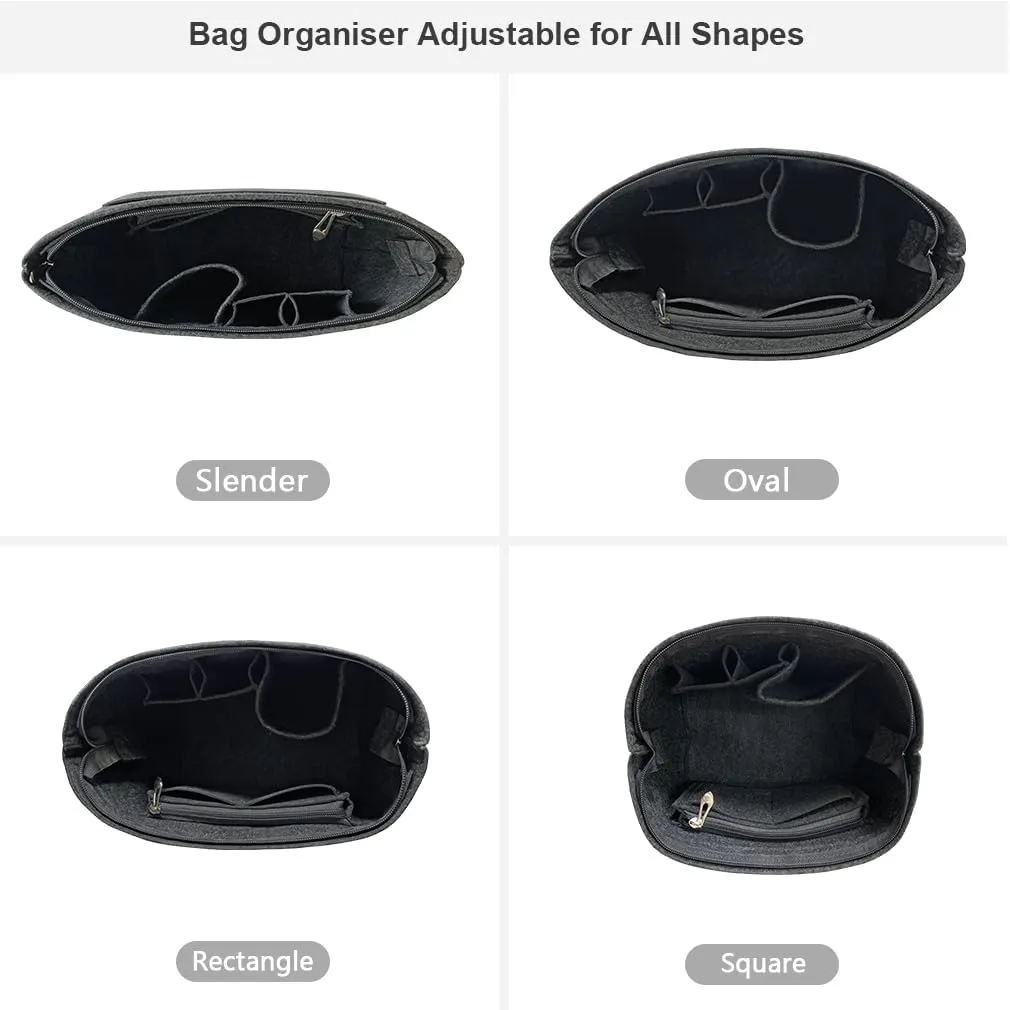 Purse Organizers Insert for Longchamp Le Pliage Purse Felt Bag Organizer with Zipper, Handbag Organizer Insert Liner Tote Inside Bag Shaper, Grey XL