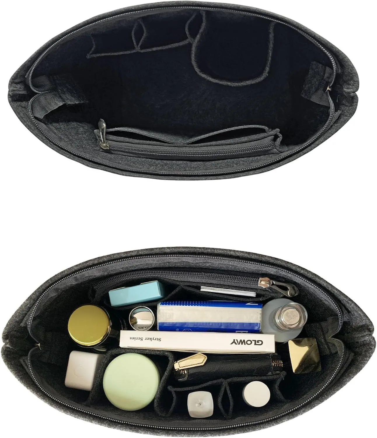 Purse Organizers Insert for Longchamp Le Pliage Purse Felt Bag Organizer with Zipper, Handbag Organizer Insert Liner Tote Inside Bag Shaper, Grey XL