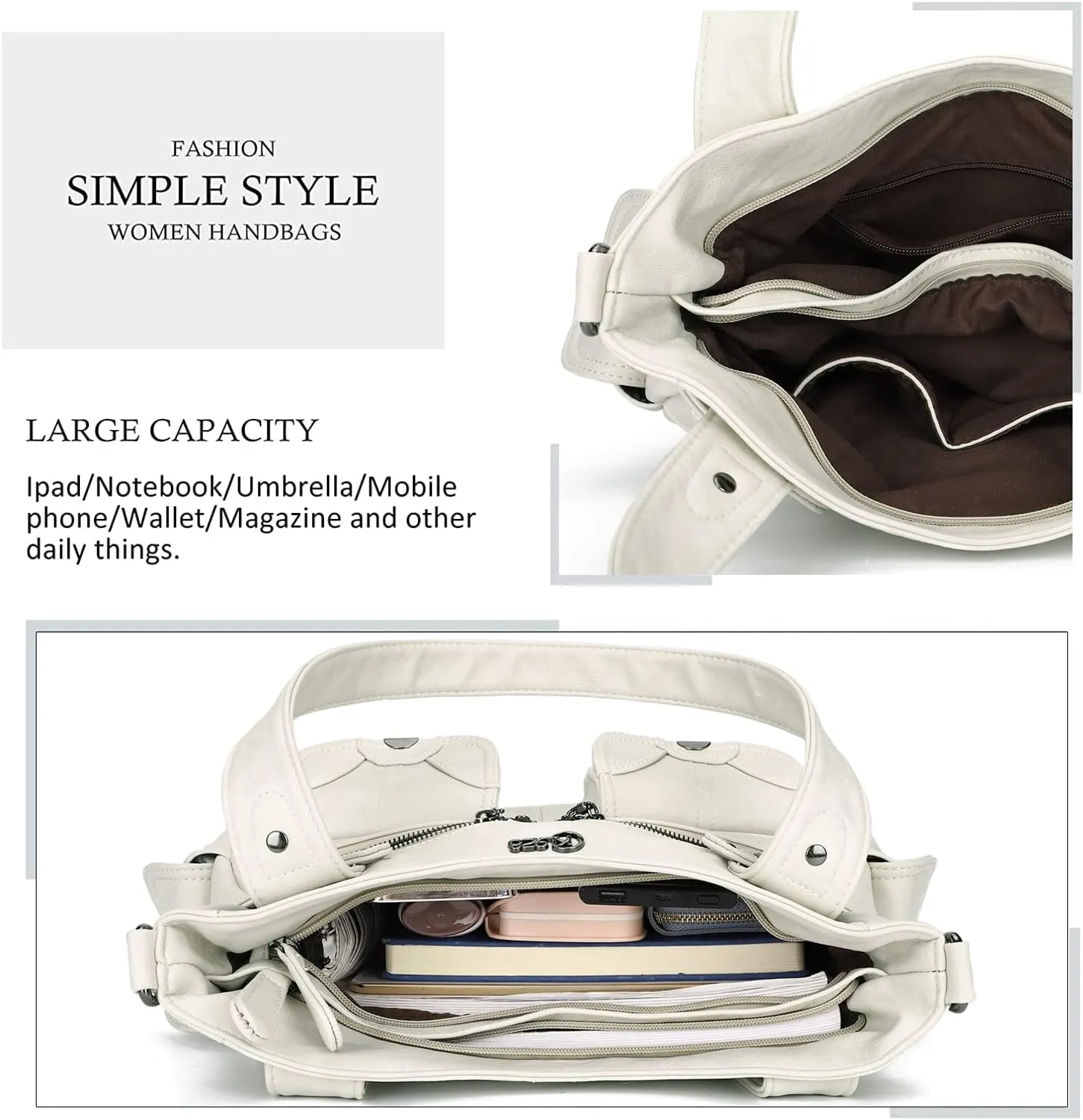 Purses and Handbags for Women Large Hobo Shoulder Bags Soft PU Leather Multi-Pocket Tote Bag
