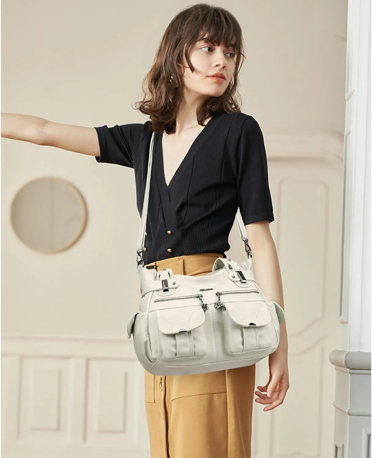 Purses and Handbags for Women Large Hobo Shoulder Bags Soft PU Leather Multi-Pocket Tote Bag