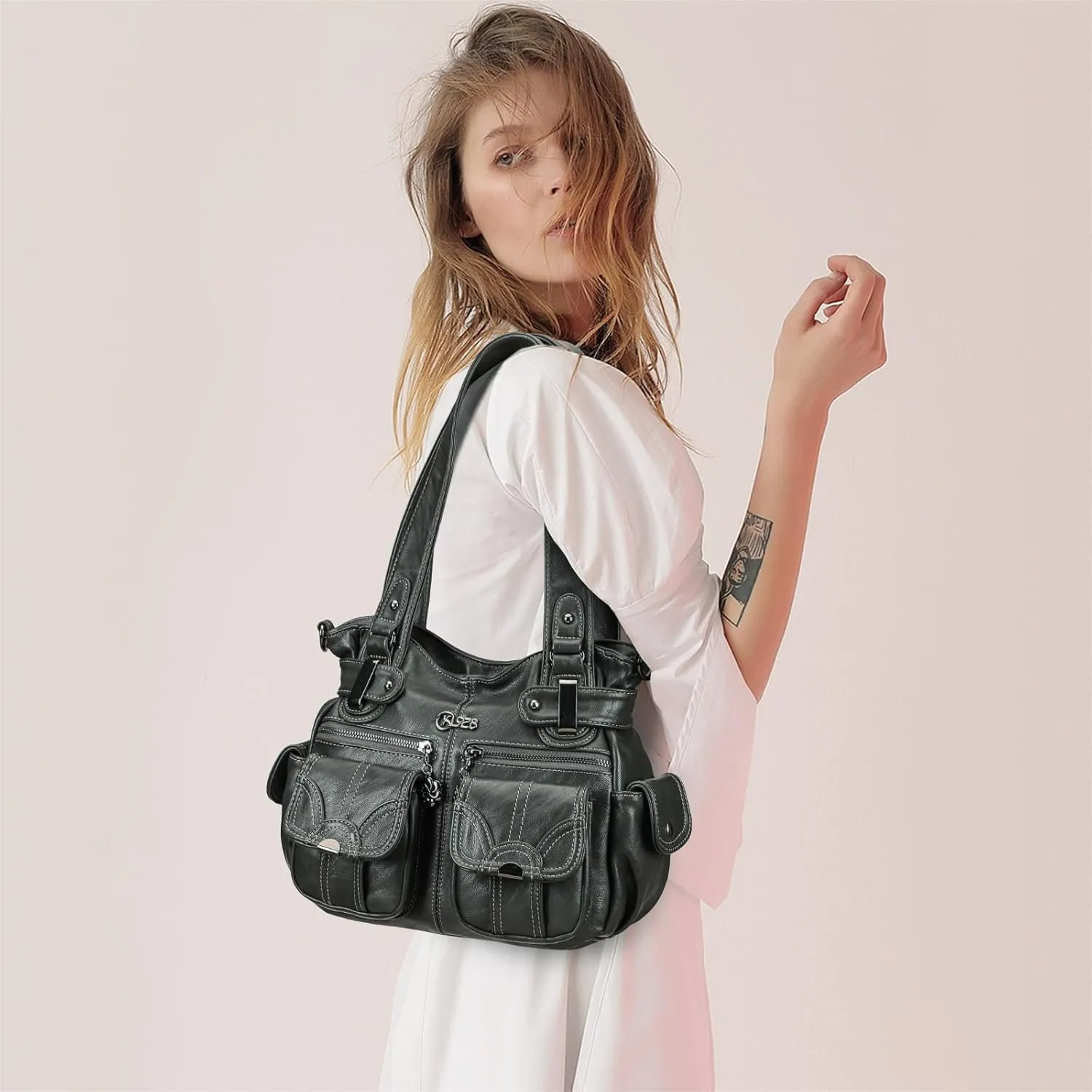Purses and Handbags for Women Large Hobo Shoulder Bags Soft PU Leather Multi-Pocket Tote Bag