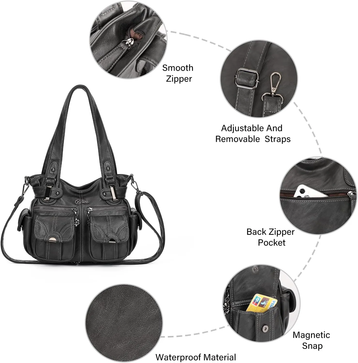 Purses and Handbags for Women Large Hobo Shoulder Bags Soft PU Leather Multi-Pocket Tote Bag