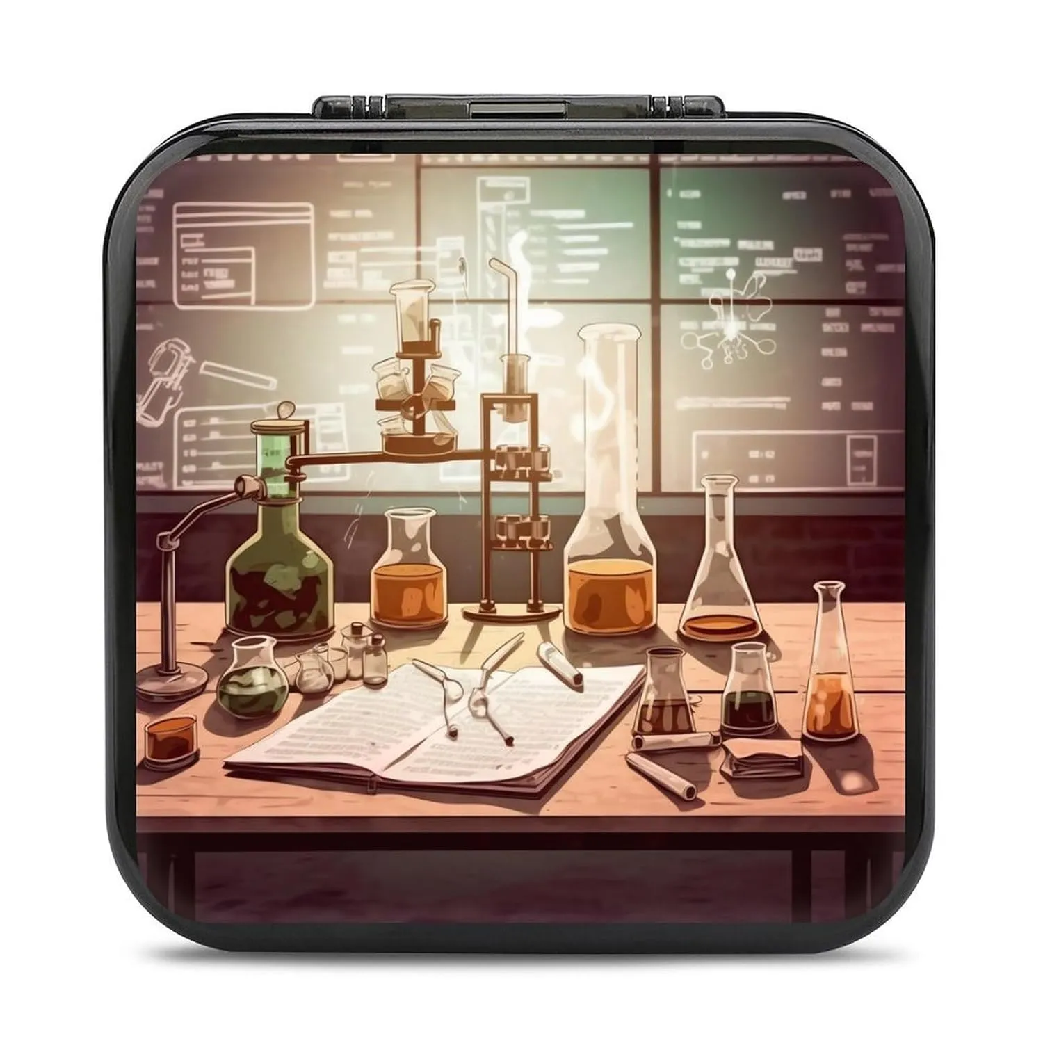 QMNBTES Chemistry Lab Switch Game Case Switch Game Holder Cartridge Case Storage 24 Games & 2 Micro Sd Card Slots, Travel Carry Cases, Portable Games Card Storage, Hard Shell, Buckle Closure