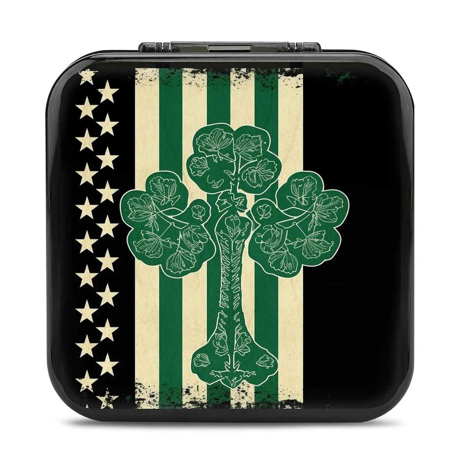 QMNBTES Irish Flag Switch Game Case Switch Game Holder Cartridge Case Storage 24 Games & 2 Micro Sd Card Slots, Travel Carry Cases, Portable Games Card Storage, Hard Shell, Buckle Closure
