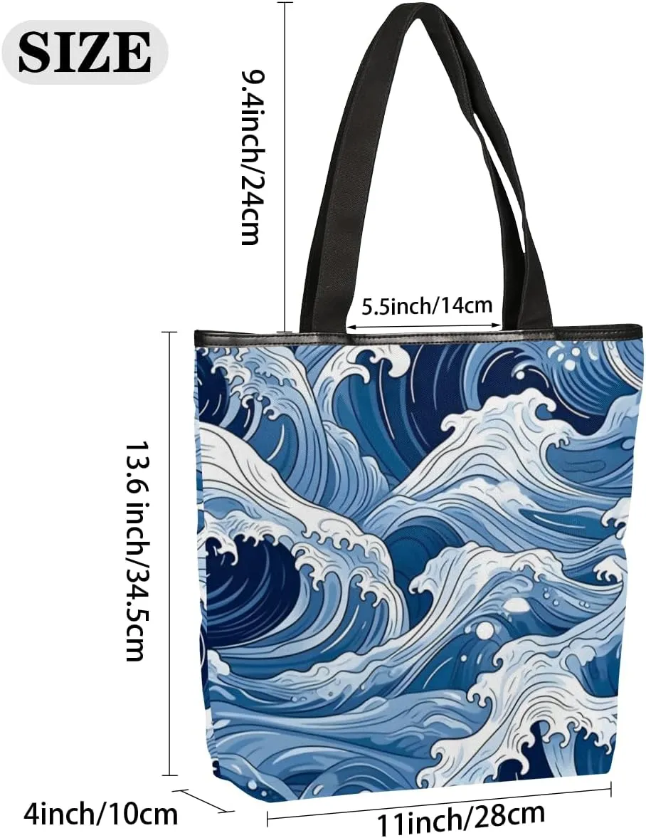 QsirBC Rabbits Animals Canvas Tote Bag for Women Reusable Shoulder Totebag Pocket Zipper Casual Handbag