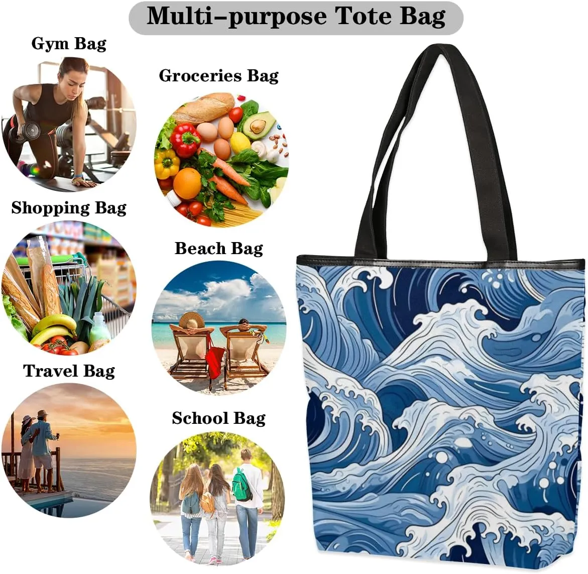 QsirBC Rabbits Animals Canvas Tote Bag for Women Reusable Shoulder Totebag Pocket Zipper Casual Handbag