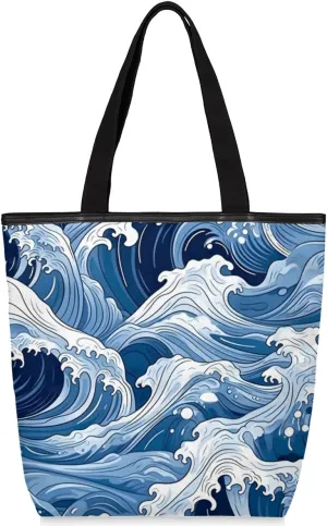 QsirBC Rabbits Animals Canvas Tote Bag for Women Reusable Shoulder Totebag Pocket Zipper Casual Handbag