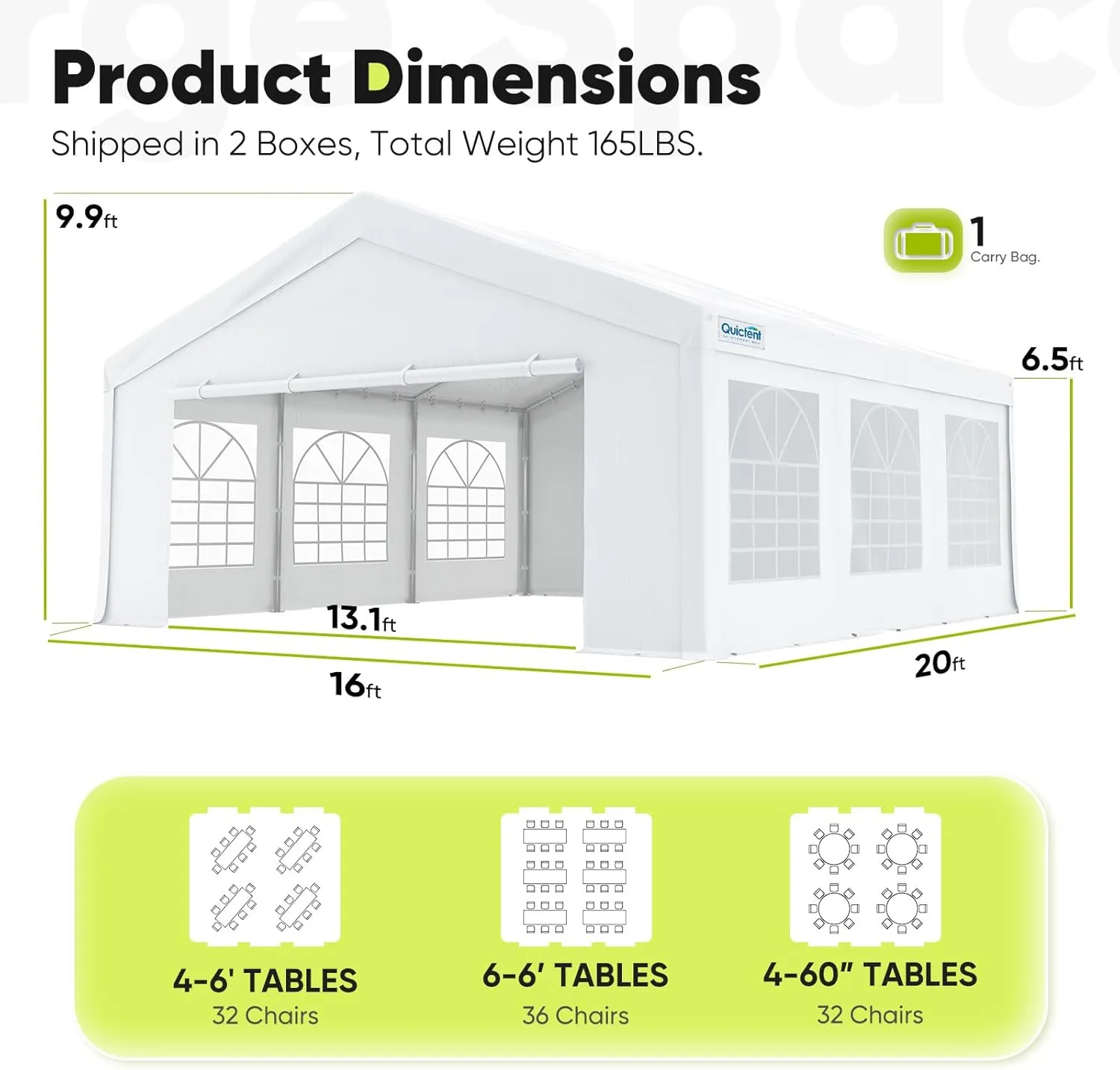 Quictent 16x20ft Party Tent Heavy Duty Outdoor Canopy Tent Carport Wedding Event Shelter BBQ Wedding Tents for Parties with Storage Bags(Church)