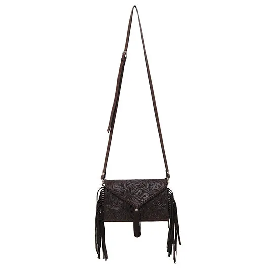 Rafter T Ranch Co. Tooled Brown Crossbody Purse with Fringe and Tassels