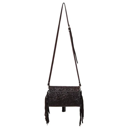 Rafter T Ranch Co. Tooled Brown Crossbody Purse with Fringe and Tassels