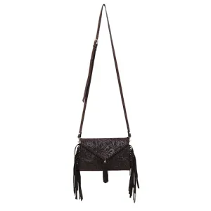 Rafter T Ranch Co. Tooled Brown Crossbody Purse with Fringe and Tassels