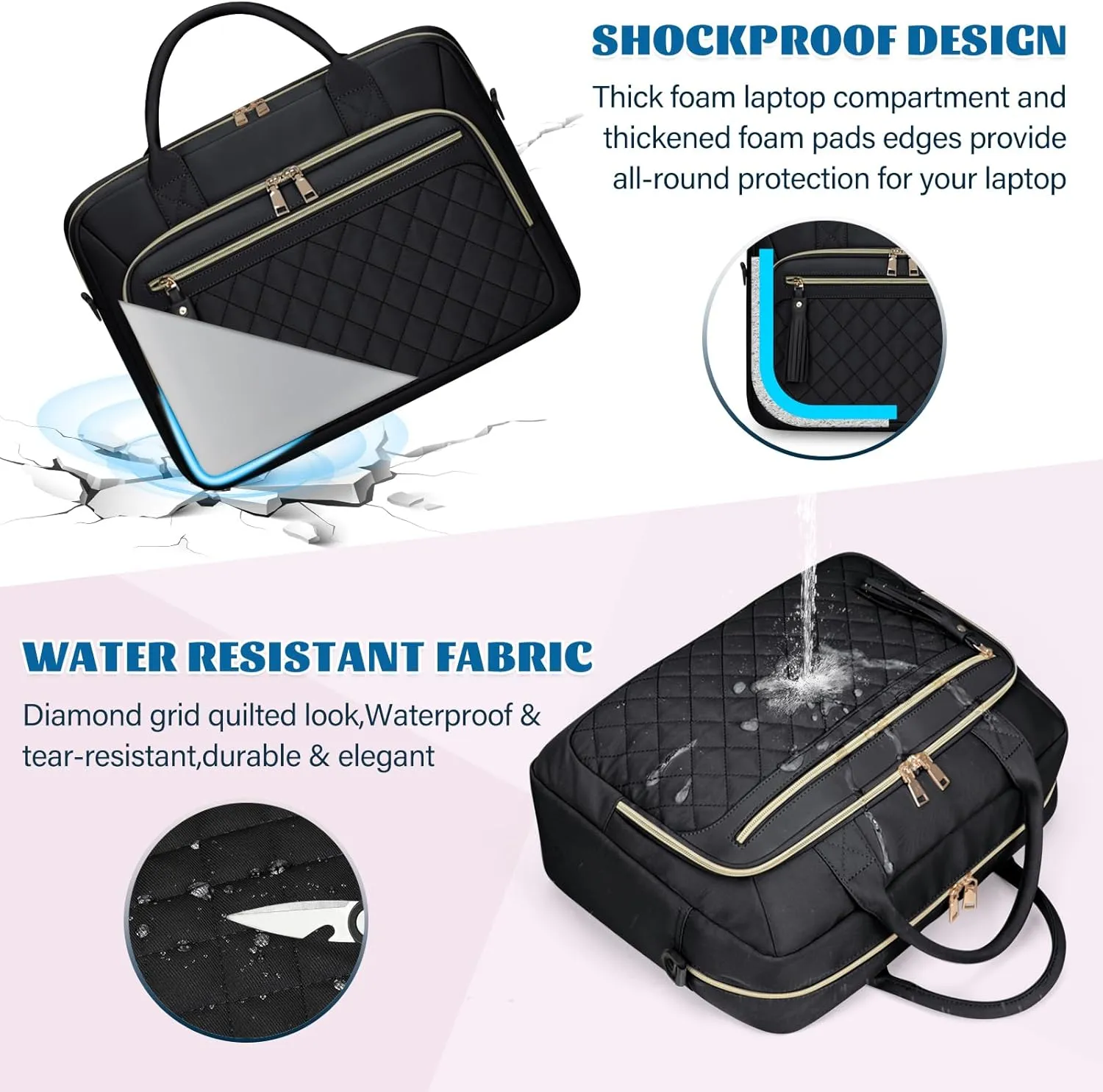 RAINSMORE Laptop Bag 17.3 Inch Briefcase for Women Waterproof Computer Messenger Shoulder Bags Large Laptop Case for Work Business Office Travel College, Black