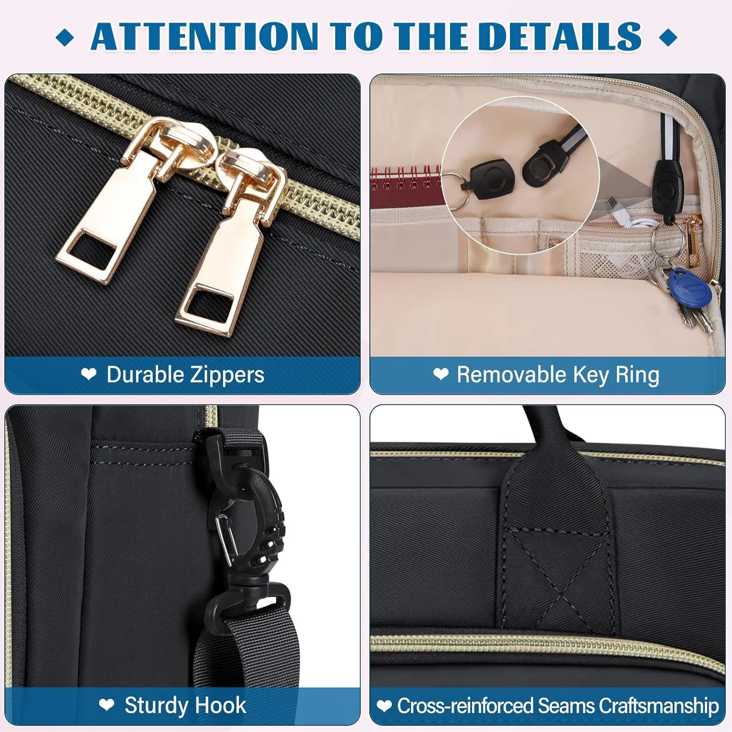 RAINSMORE Laptop Bag 17.3 Inch Briefcase for Women Waterproof Computer Messenger Shoulder Bags Large Laptop Case for Work Business Office Travel College, Black