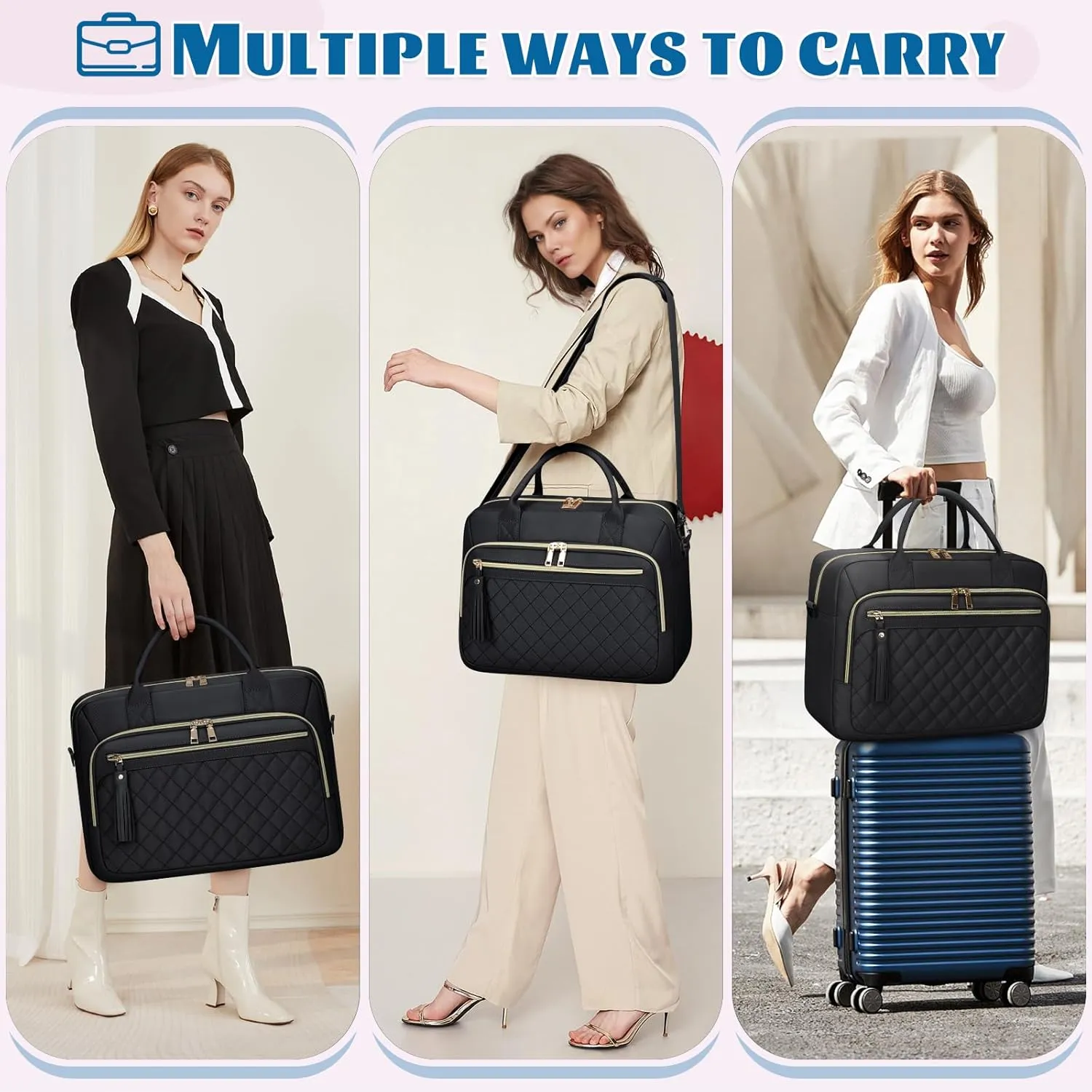 RAINSMORE Laptop Bag 17.3 Inch Briefcase for Women Waterproof Computer Messenger Shoulder Bags Large Laptop Case for Work Business Office Travel College, Black