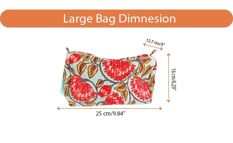 Rastogi Handicrafts Cosmetic Bags Set, 3 Piece Make Up Organizer Bag Storage Bags with Zipper Closure (3, Sky Blue, Design-4)