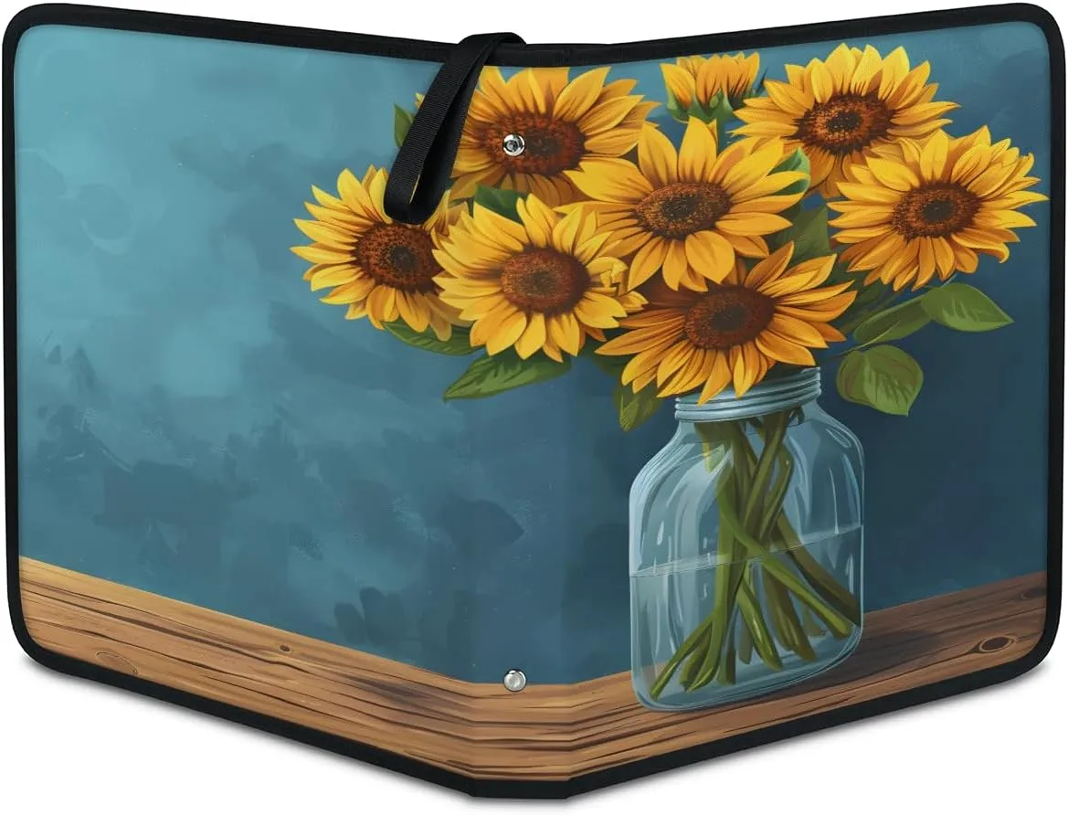 Realistic Sunflowers 3 Ring Trading Zipper Binder Strap, Trading Card Binder 9 Pocket, 900 Pockets Card Holder with 50 Removable Sleeves for Game Cards
