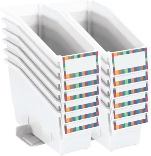 Really Good Stuff Non-Tip Book and Binder Holders with Stabilizer Wings, 5½” by 13½” by 7¾” - Set of 12, White | Classroom Organization and Storage Solution