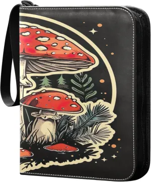 Red Mushroom Card Binder 4 Pocket Collectible Trading Card Albums with 50 Sleeves Double Side PU Waterproof 3 Ring for Sports & Game Cards