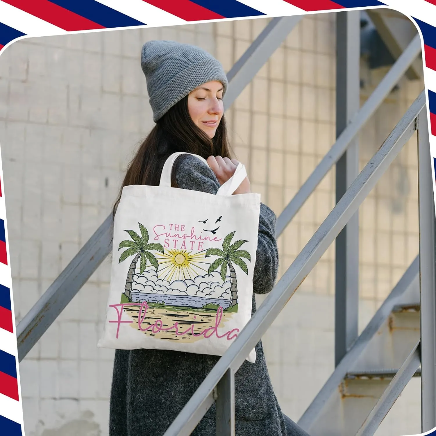 Reginary 6 Pcs City Souvenirs Gifts New York Italy Chicago Seattle Los Angeles Florida Souvenir Tote Bag Cosmetic Bag Women (Florida)