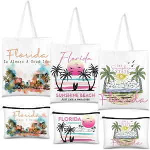 Reginary 6 Pcs City Souvenirs Gifts New York Italy Chicago Seattle Los Angeles Florida Souvenir Tote Bag Cosmetic Bag Women (Florida)