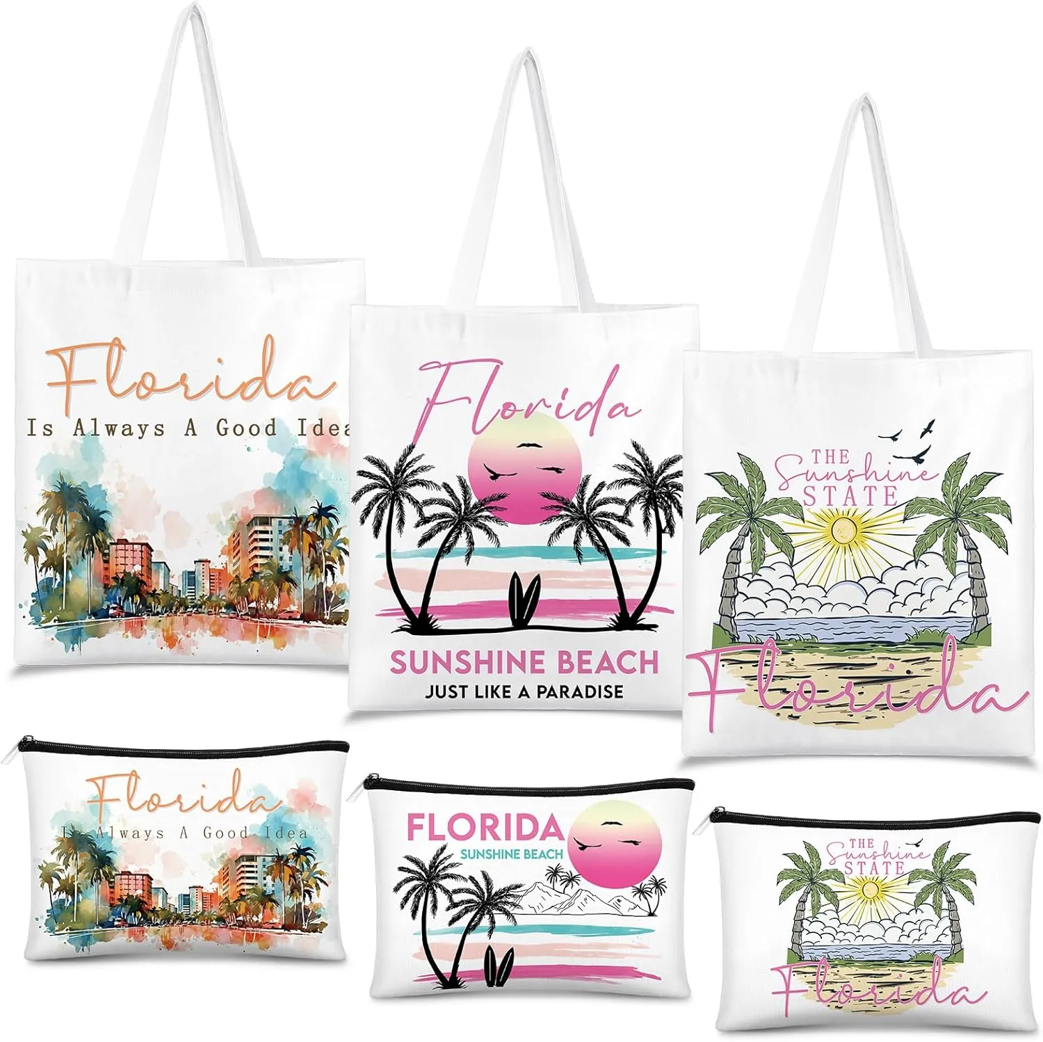 Reginary 6 Pcs City Souvenirs Gifts New York Italy Chicago Seattle Los Angeles Florida Souvenir Tote Bag Cosmetic Bag Women (Florida)